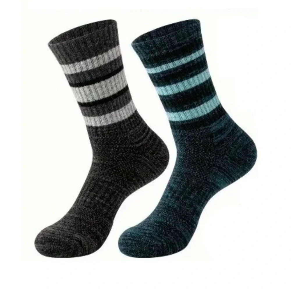 Durable High Quality Retro Style Socks LARGE Black Gray Anti-Slip Elastic 5 Pair